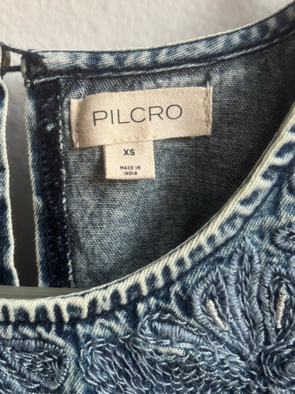 Pilcro | Embroidered Puff-Sleeve Denim Blouse - Picture 5 of 5